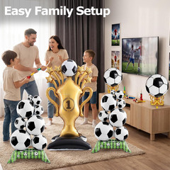 5 Pcs Soccer Balloons Party Decorations Set, Extra Large Trophy & World Cup Foil