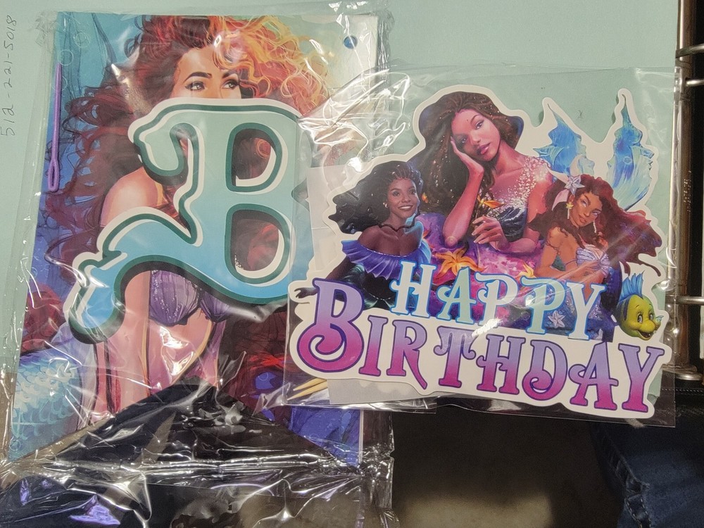The Little Mermaid 2023 Birthday Decor 12 cupcake Toppers Banner Set For Party