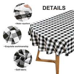 Wolkemer Farmhouse Oval Checkered Tablecloth 60×120″ Black White Gingham