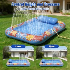 Inflatable Tanning Pool Lounger Float with Sprinkler, XXL Large Pool Floats A…