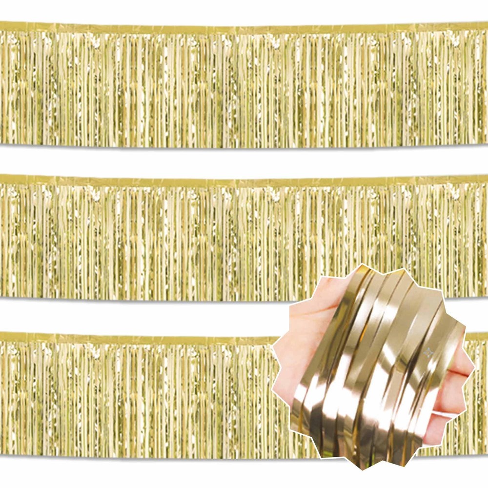 3 Pack 10 Ft Light Gold Foil Fringe Garland Metallic Streamers Tinsel Banner …