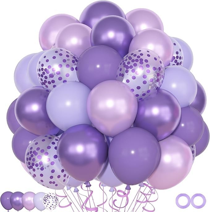 72Pcs Purple Balloons Set, Lavender Latex Balloon with 12inch Pearl Metallic …
