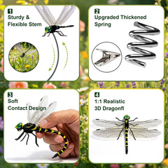 12 Pack 3D Dragonfly Clips, Fake Dragonflies with Stakes, Realistic Plastic Drag