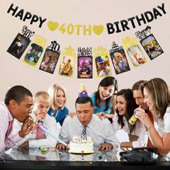 Happy 40Th Birthday Photo Banner Decorations for Approaching 40 Years Old, Black