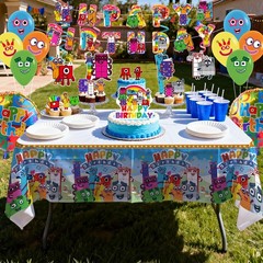 Number Blocks Kids Birthday Party Decoration Set Tablecloth Balloons Cake Topper