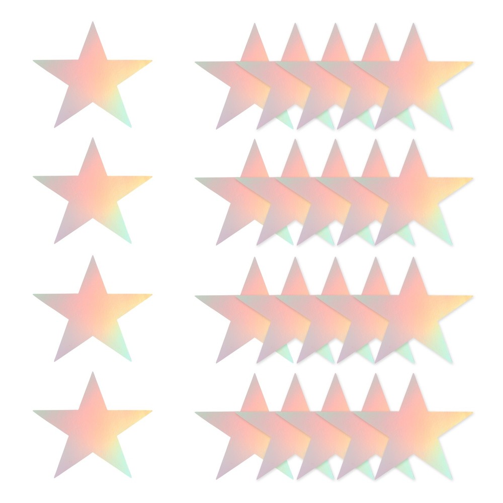 24 Pcs Stars Cutouts, 6 Inch Double Printed Paper Stars, Iridescent Silver