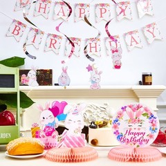 26 Pcs Easter Bunny Birthday Party Decorations Kit Supplies Bunny Birthday Ba…