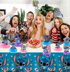 Stitch Party Decorations Set – 9Pcs Honeycomb Centerpieces with Stitch Tableclot