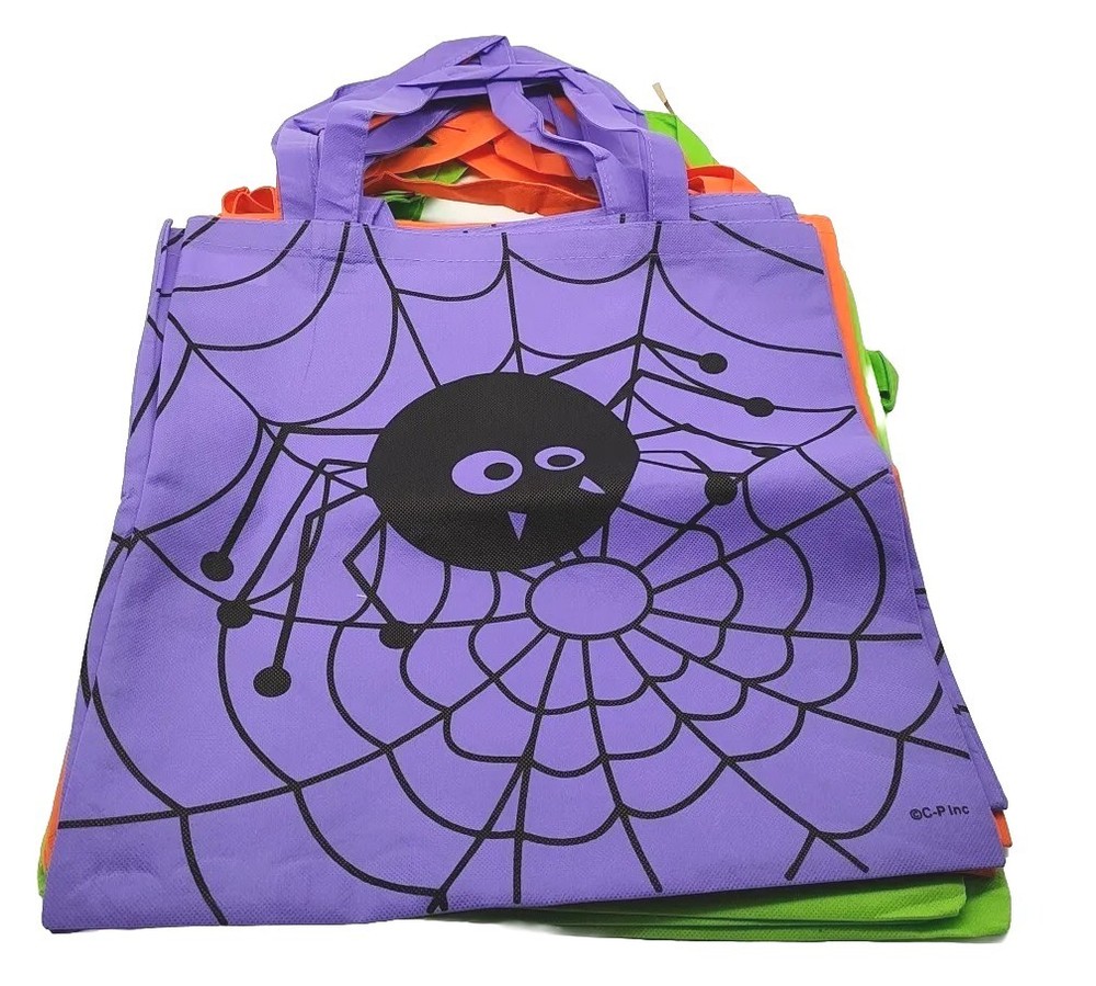 Lot 12 Halloween Reusable Tote Bags Spider Pumpkin Ghost 16×16
