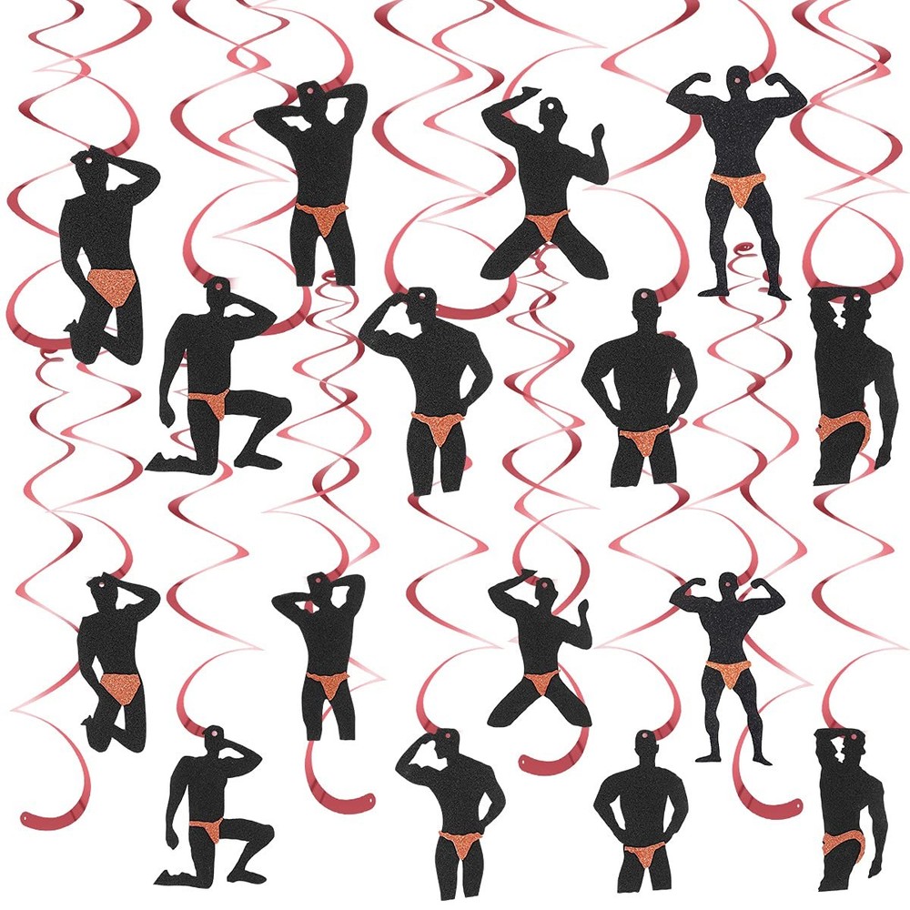 30Pcs Bachelorette Party Hanging Swirls Decorations Rose Gold Male Dancer Hen…