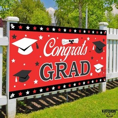 Extra Large Red and Black Congrats Grad Banner – Perfect for 2026 Celebrations