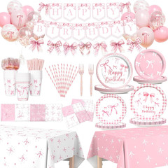 Pink Bow Birthday Party Supplies – 171 Pcs Coquette Party Decorations Include Bo