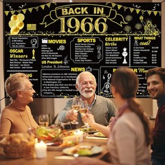 60Th Birthday Black Gold Party Decoration, Back in 1966 Banner 60 Year