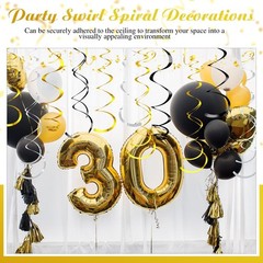 36 Pcs Party Hanging Swirl Decorations Black Gold Silver for Ceiling