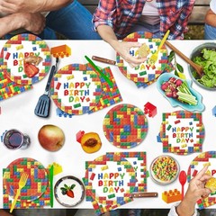 Multicolor 177 Pcs Building Block Party Supplies – Serves 25 with Easy Cleanup