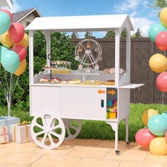 Candy Cart Party Cake Stand Dessert Cart W/ Wheels & Storage Cabinet Wedding