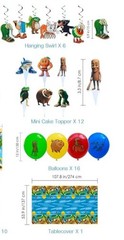 Happy Birthday Cartoon Party Decoration Set Backdrop Tablecover Balloons