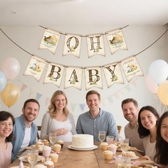 Classic Pooh Baby Shower Decorations – Oh Baby Banner with 2 Ropes & Threadin…