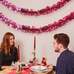 Valentines Day Decorations 29.5Ft Heart Tinsel Garland 3PCS Red Pink White