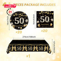 41Pcs 50th Birthday Decorations for Men Women, Black Gold 50 Year Old