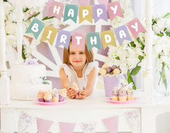Pastel Happy Birthday Banner, Rainbow Birthday Bunting Sign for Women Girls Boys