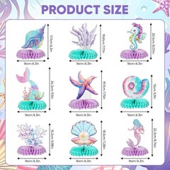 9 Pcs Mermaid Theme Birthday Party Decorations, 3D Double Sided Honeycomb Cen…