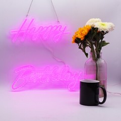 Happy Birthday Pink Integrative Neon Sign 18 X 7.05 inches + 13.3 X 6.2 inches