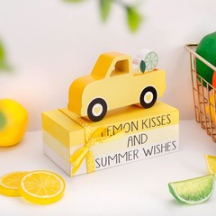 5 PCS Lemon Tiered Tray Decor, Rustic Book Stack & Truck with Lemon Wooden Si…