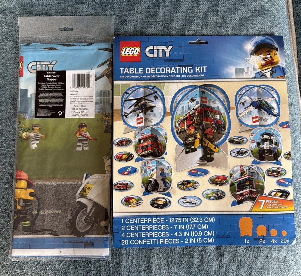 Lego City Amscan 2019 Table Party Decorating Kit & Table Cover New