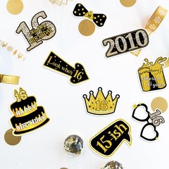 16th Birthday Photo Booth Prop Kit Black Gold Cheers To Sixteen Party Decor