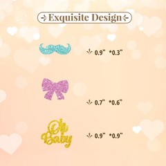 130 PCS Mustache Bow Confetti Boy Girl Gender Reveal Gold Glitter Decor
