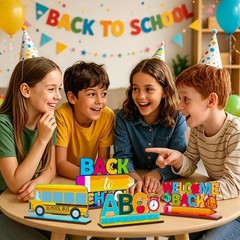 4Pcs Wooden Back to School Centerpieces – Bright ABC & School Bus Decor
