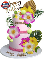 25PCS Hawaiian Cake Decorations Summer Cake Decoration with Cute Figures and Hib