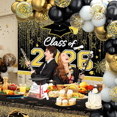 Graduation Decorations 2026, Black and Gold Balloon Garland Arch, Black and Gold