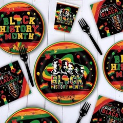 Black History Disposable Multicolor Set (Plates Napkins Cups Forks Tablecover)