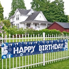 Happy Birthday Banner, 118×20 Inch Large Blue Party Happy Birthday Banner-a