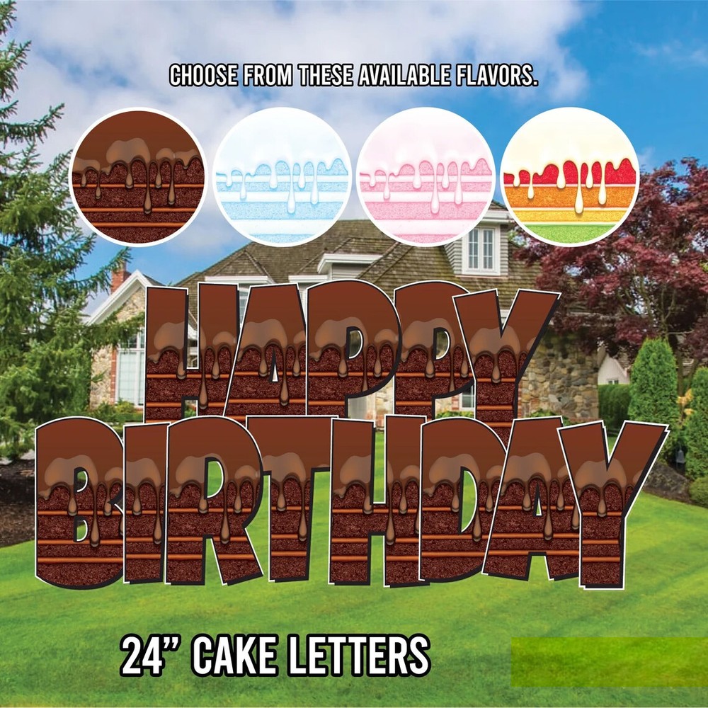24″ Cake Happy Birthday EZ Set Yard Sign Set | 5pc Outdoor Lawn Decorations