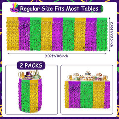 Mardi Gras Party Decorations, 2 Pack Purple Green Gold Wavy Metallic Tinsel Foil