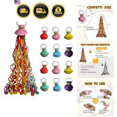 12Pack Hand throw Streamer Poppers 6 Color Mix No Mess Confetti Poppers，Party…