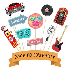 50s Photo Booth Props Grease Retro Diner Theme Birthday Decor 41 PCS