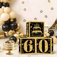 60th Birthday Decorations Boxes for Men- 3PCS Black Gold Happy 60th Birthday …