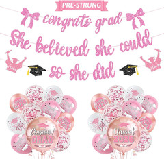 Pre-Strung Glitter Graduation Banners Pink 2026 Graduation Decorations Class