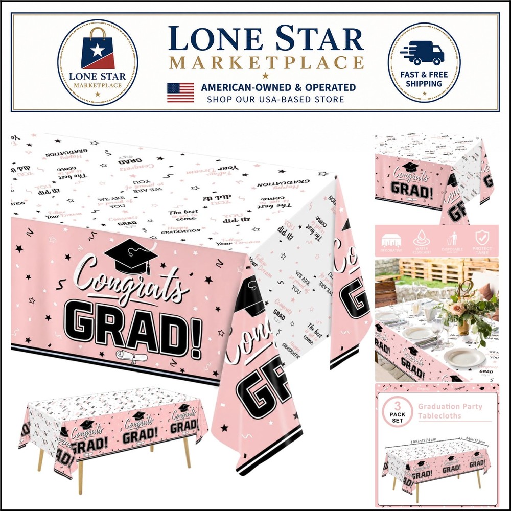 Stylish Pink Plastic Tablecloths for Graduation Parties – 54×108 Inches, 3 Count
