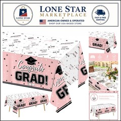 Stylish Pink Plastic Tablecloths for Graduation Parties – 54×108 Inches, 3 Count