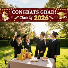 Maroon and Gold Graduation Decorations 2026 Banner, Congrats Grad Party Suppl…