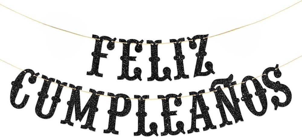 Feliz Cumpeanos Black Glitter Banner for Birthday Theme NEW
