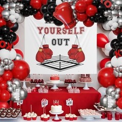 Boxing Birthday Party Decorations – 134pcs Balloon Garland & Inflatable Gloves