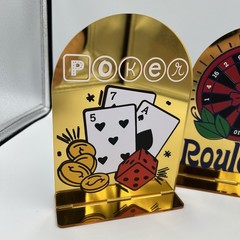 Casino Theme Party Decor Set 3 Gold Mirrored Signs Poker Roulette Slots Tabletop