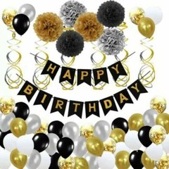 Premium Happy Birthday Decoration Set Banner, Latex Balloons, Pom Poms