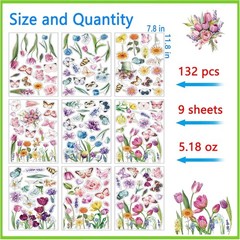 Flower Window Clings for Glass Windows Butterfly, 132pcs Spring